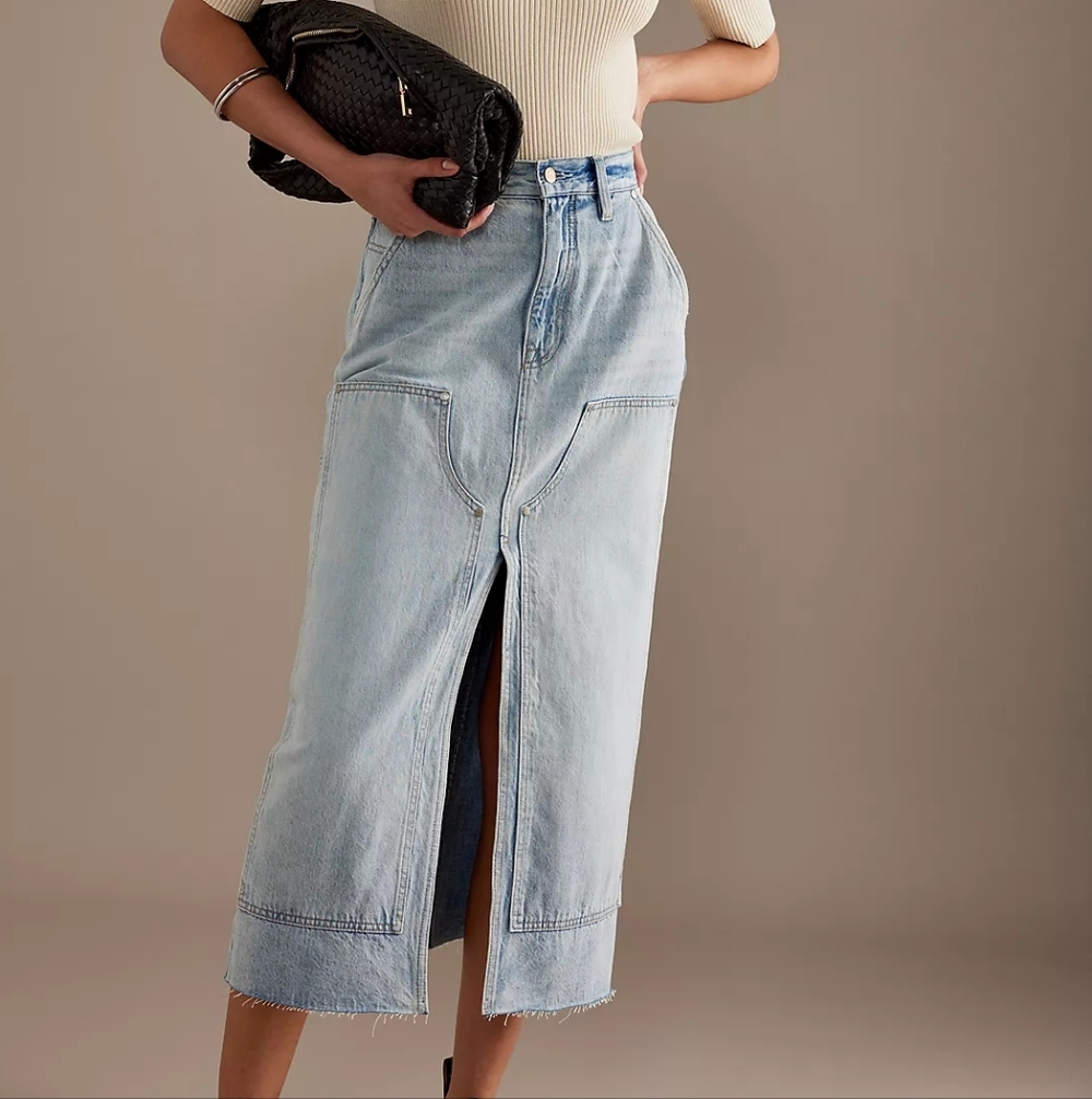 Pistola Alice Denim High Rise Split Front Midi Skirt in Coastal - Size 28 - Picture 2 of 13